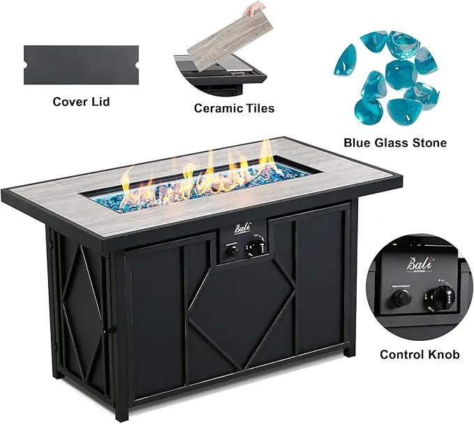 BALI OUTDOORS Fire Pit Table Propane Gas Firepit Rectangular Fire Table 42In 60,000 BTU for Outside Patio Backyard Deck Balcony, photo 3 of 7