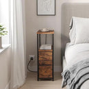 TUTOTAK Small Narrow LED End Table with Charging Station, Side Table Outlets, Nightstand with 2 Cloth Drawers, Couch Table, for Living Room, Bedroom, Bedside, Brown TB01BB085L by CozyNest Decor