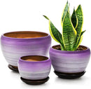 SOUJOY Set of 3 Ceramic Flower Pots, Gardening Plant Pot with Drainage Holes and Saucer, 7/5/4 inch Purple Round Succulent Herbs Cactus Planter for Indoor Outdoor by GreenHaven Gardens