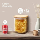 Square Glass Jars with Bamboo Lids 17 FL OZ [Set of 12], Glass Canisters with Airtight Lids, Glass Food Storage Containers for Spice, Sugar, Tea, Candies, Cookies, Best for Kitchen & Pantry by CozyNest Decor