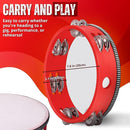 Flexzion Wood Handheld Tambourine (2 Pack) 8 Inch Double Row 12 Pair Jingles, Hand Held Percussion Drum Moon Musical Instrument with Metal Bell by TinyTreasures Baby Boutique