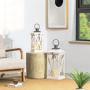 Glitzhome Mondern Farmhouse Wooden Lantern Hanging Decorative Candle Lantern for Outdoor & Indoor Wash White Set of 2 (No Glass) by CozyNest Decor