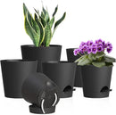 7/6.5/6/5.5/5/4 inch Self Watering Pots for Indoor Outdoor Plants, 6 Pack Plastic Flower Planters with Drainage Holes and Removable Saucers, Plant Pots with Wicking Rope, Modern Decor, Black by GreenHaven Gardens