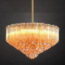 Modern Amber Glass Chandelier, 14" Round Crystal Dining Room Pendant Light Chandelier, Luxury Brass Hanging Fixture for Bedroom, Gold Kitchen Island Light, Dimmable Small Ceiling Lighting Chandeliers by CozyNest Decor