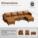 ABCASA 118.5" Oversized Modular Sectional Sofa, Faux Leather 6 Seater U Shaped Couch with Movable Ottoman and Storage Seat with Reversible Chaise Deep Seat for Living Room Brown by CozyNest Decor