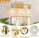 3-Light Vanity Lights with Clear Glass Shades, Brushed Gold Bathroom Light Fixtures Over Mirror, Modern Bathroom Wall Lamp for Mirror Living Room Cabinet Bedroom Porch by CozyNest Decor