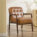 Faux Leather Accent Chair, Mid Century Modern Chair for Living Room, Upholstered Comfy Lounge Armchair with Solid Wood Frame, Reading Side Chair for Bedroom,105°Ergonomic Comfort, Brown by CozyNest Decor
