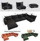 Modern Minimalist Chenille Modular Sectional Sofa, Oversized Deep-Seat U-Shaped Couch with Movable Ottoman, Thick Cushions, Upholstered Sofa for Living Room, Bedroom, Office, Apartment Black 1 Ottoman by CozyNest Decor
