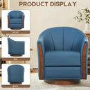 360° Swivel Accent Chair, Modern Leather Barrel Club Chair with Leather Upholstery and Sturdy Wood Base, Comfortable Armchair for Living Room, Bedroom, Reading Nook, Blue by CozyNest Decor