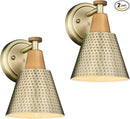 FEMILA Bathroom Light Fixtures 2 Pack, Antique Brass Vanity Light with Hammered Metal Shade, 2-Lights Bath Wall Mounted Lights Wall Lamp for Mirror Kitchen Bedroom, 4FG59B-2 BG by CozyNest Decor