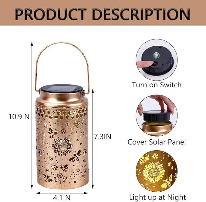 4 Pack Bee Solar Lanterns Outdoor Waterproof, Metal Hanging Lights Decorations for Garden Yard Lawn Patio, Bee Gifts for Women Mom Grandma Aunt Mother in Law Christmas, photo 4 of 7
