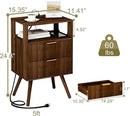 Nightstand with Charging Station and LED Lights,Modern Bedside Table with 2 Storage Drawer and Open Wood Shelf, for Bedroom and Small Spaces,Night Stand with Solid Wood Legs,Walnut Brown by CozyNest Decor
