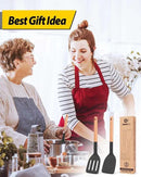 Pack of 2 Silicone Cooking Spatula, Heat Resistant Solid Turner, Non Stick Slotted Spatulas with Wooden Short Handle,Ideal Wood Kitchen Utensils Set for Frying, Baking, Flipping, Turning by CozyNest Decor