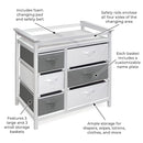 Badger Basket Modern Baby Changing Table - Diaper Station Organizer with 6 Storage Drawers, Reversible Baskets, Safety Rails - Baby Nursery Furniture with Changing Pad and Belt - White by TinyTreasures Baby Boutique