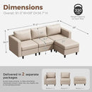 91.5" Faux Leather Modular Sectional Sofa, L Shaped Couch Set for Living Room, 3-Seater Comfy Cloud Couches with Movable Storage Ottoman,DIY Combination - Whitesand by CozyNest Decor