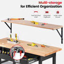 Work Bench for Garage with Shelf Bracket 60 x 22 Inch Heavy Duty Rubberwood Tabletop Work Table Adjustable Height Workbench with Drawer, Power Outlets for Woodworking Shop, Home, Office by GreenHaven Gardens