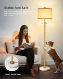 Modern Gold Floor Lamp for Living Room - Adjustable Height Standing Lamp with Marble Base & Linen Shade, 3-Way Dimmable Tall Floor Light for Bedroom, Reading, Bulb Included by CozyNest Decor