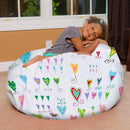 Posh Creations Bean Bag Chair for Kids, Teens, and Adults Includes Removable and Machine Washable Cover, Canvas Multi-Colored Hearts on White, 38in - Large by TinyTreasures Baby Boutique