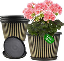 Planter-Pots-for-Plants-Indoor-Outdoor, 4 Pack 10 Inch Plastic Flower Pots with Saucer & Drainage Holes, Modern Garden Planters for Planting Medium Large Plants，Decorative Resin Garden Pots by CozyNest Decor