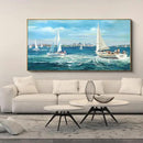 XLSJERST Large Blue Canvas Wall Art Seascape Painting - Landscape Picture Textured Navy Modern Sailboat Ocean Artwork Framed for Living Room Bedroom Bathroom Home Office Wall Decor Large Size 29"x58" by CozyNest Decor