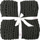 Bigacogo Chunky Knit Throw Blanket for Couch, 40x40 inches, 100% Hand Knitted with Thick Jumbo Chenille Yarn, Cozy Soft Large Rope Knot Cable Crochet Blankets for Sofa Bed Living Room, Dark Grey by CozyNest Decor