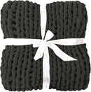 Bigacogo Chunky Knit Throw Blanket for Couch, 40x80 inches, 100% Hand Knitted with Thick Jumbo Chenille Yarn, Cozy Soft Large Rope Knot Cable Crochet Blankets for Sofa Bed Living Room, Dark Grey by CozyNest Decor