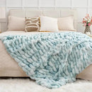 Ultra Soft Luxury Faux Fur Throw Blanket for Counch,Fuzzy Fluffy Plush Warm Cozy Elegant Wrinkled Blanket for Sofa Bedroom Living Room,（50"x60",Tie-dye Freshwater Blue） by CozyNest Decor