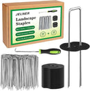 Landscape Staples Set,6 Inch 11 Gauge 50pcs Galvanized Garden Stakes + 50pcs Gaskets + 1Pick Hook,U-Shaped Tent Stakes Landscaping Fabric SOD Pins for Weed Fabric Barrier,Groud Cover,Fence by GreenHaven Gardens
