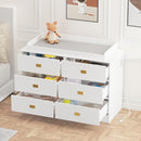 Dresser for Bedroom with 6 Drawers, Changing Table Dresser with Power Outlets, Soft Changing Pad & Removable Top, Baby Dresser with Changing Table Top for Nursery, White by TinyTreasures Baby Boutique