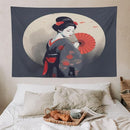 Japanese Woman Geisha Tapestry Asian Red Cherry Blossom Red Sun Traditional Kimono Folk Tapestries Home Decor for Living Room Bedroom Apartment Farmhouse Dorm 90"x60" by CozyNest Decor
