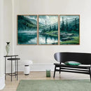 Tinonedraw Large Nature Forest Framed Canvas Wall Art Set, Boho Mountains Calming Lake Wall Decor, Green Pine Trees Artwork, Northern Wilderness Art Painting for Living Room Bedroom Office 16"x24"x3 by CozyNest Decor