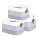 COMFY-HOMI 3PACK Cotton Rope Woven Basket With Handles for Shelves, Toy, Book, Cloth Storage Basket for Organizing|13.5" x 11" x 9.5" Decorative Nursery Cube Bin for Living Room（White / 3-Tone Grey） by TinyTreasures Baby Boutique