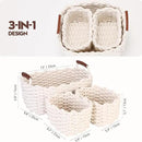 Sea Team 3-Pack Rectangle Woven Cotton Rope Storage Baskets with Handles, Shelf Basket, Closet Organizers, 3-in-1, White by CozyNest Decor