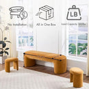 3-Piece 53" Comfy Upholstered Dining Bench with 2 Ottomans, Accent Waterfall Bench Modern End of Bed Entryway Bench Vanity Stool，Pumpkin Chenille by CozyNest Decor