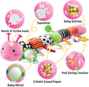 LIGHTDESIRE Baby Toys Musical Caterpillar,Infant Toys Stuffed Animals with Mirror,Ruler Design,Pull String&Rattles,Sensory Toy for Tummy Time Boy Girl Newborn Gifts 3 6 12 Months(Rose Pink,Knot Limb) by TinyTreasures Baby Boutique