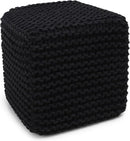 REDEARTH Cube Pouf Foot Stool Ottoman - Hand Knitted Poof - Cord Boho Pouffe - Home Décor - Stuffed Footrest for Living Room - Bedroom - Covered Patio (16" x 16" x 16") - Black by CozyNest Decor