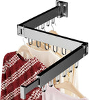 JAUREE Clothes Drying Rack Wall Mounted, Laundry Drying Rack Collapsible, Space Saving Wall Drying Rack Clothing Foldable, Tri-Fold Retractable Rack Outdoor Indoor with 18 Hooks, Black by TinyTreasures Baby Boutique
