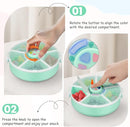 Kids Reusable Rotating Snack Container with 5 Separate Compartments, Color Matching Opening Lid,BPA/PVC-Free, Dishwasher Safe, Perfect for Travel, School Lunches & On-the-Go Snacking-Green by TinyTreasures Baby Boutique