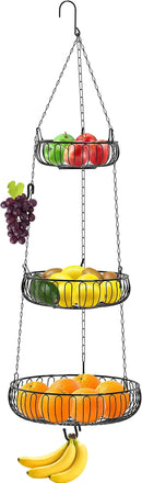Simple Houseware Adjustable Metal Hanging Fruit Basket, Oblate, Black, 11" W x 11" L x 30" H by CozyNest Decor