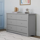 Storkcraft Crescent 6 Drawer Double Dresser (Pebble Gray) – GREENGUARD Gold Certified, Nursery Dresser for Kids Bedroom by TinyTreasures Baby Boutique