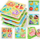 GRINNNIE Wooden Toddler Puzzles, 1 2 3 Years Old Learning Montessori Peg Puzzle Toy Set for Toddlers, 4 Pcs Educational Portable Size Travel Knob Puzzle Toys, Gift for 1-3 Boy Girl Birthday Christmas by TinyTreasures Baby Boutique