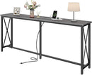 SUPERJARE 70 Inch Console Table with Outlets and USB-C Port, Extra Long Behind Couch Sofa Table with X-Shaped Design, Narrow for Entryway, Living Room, Metal Frame, Wooden Top, Grey by CozyNest Decor