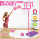 Kids Basketball Hoop with Stand, Adjustable Basketball Set, Toddler Basketball Toys for Boys Age 3 4 5 6 7 8, Indoor Outdoor Backyard Sport Game Gifts Pink by TinyTreasures Baby Boutique