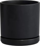 D'vine Dev 6 Inch Ceramic Planter Pot with Drainage Hole and Saucer, Indoor Cylinder Round Flower Pot, Black, 94-O-C-2 by GreenHaven Gardens