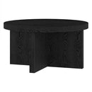 Henn&Hart 33" Round Wood Pedestal Low-Profile Coffee Table for Living Room, Family Room, Office or Apartment, Black Grain by CozyNest Decor