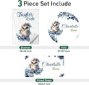 Personalized Baby Crib Bedding Set - Custom Name Owl Pattern 3 Pcs Set - Soft Blanket with Double Layer Dotted Backing, Fitted Sheet, Room Rug for Newborns Boys Girls Shower Gift by TinyTreasures Baby Boutique