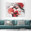 Japanese Red Geisha Tapestry Asian Cherry Blossom Traditional Kimono Folk Tapestries Home Decor for Living Room Bedroom Apartment Farmhouse Dorm 40"x30" by CozyNest Decor