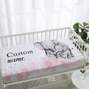 Personalized Baby Crib Bedding Set for Baby Girls, Pink Elephant Design Custom Name Baby Crib Sets 5-Pcs, Toddler Double Layer Blanket Fitted Sheets Changing Pad Cover Rug Wall Art Set by TinyTreasures Baby Boutique