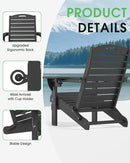 Folding Adirondack Chair HDPE All-Weather Adirondack Chairs with Cup Holder, Outdoor Fire Pit Chairs Lawn Chair for Deck Patio Garden (Black) by GreenHaven Gardens