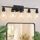 5-Light Bathroom Light Fixtures, Matte Black Modern Vanity Lights with Clear Glass Shades, Bathroom Vanity Light for Mirror Living Room Cabinet Bedroom Porch by CozyNest Decor